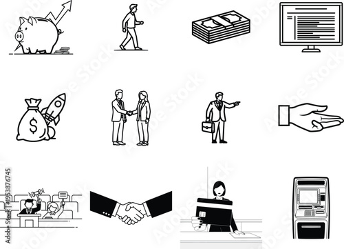 A collection of business and finance related icons