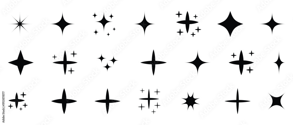 Fototapeta premium Collection of black starburst effects and sparkles