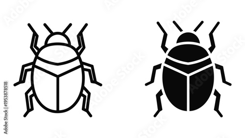black and white beetle vector illustration, flat design