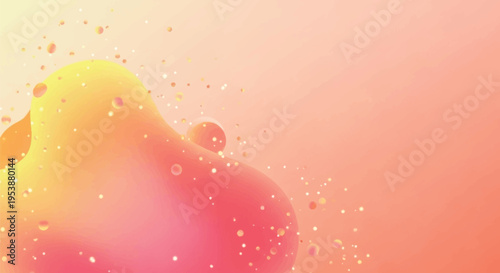 Abstract liquid blob and bubbles in soft peach and yellow gradient with sparkly effect