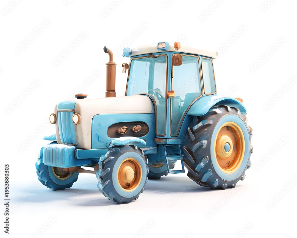 Obraz premium Bright Blue Cartoon Tractor with Detailed Design and Whimsical Style