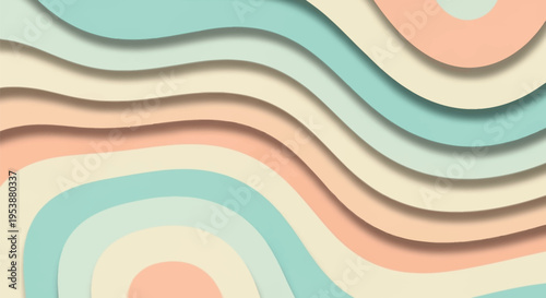 Abstract cut paper style background with flowing wavy lines in pastel color palette