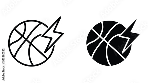 basketball with lightning bolt vector illustration, flat design sports icons