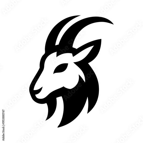 Logotipo con dibujo sencillo con líneas de la cabeza de una cabra vista de perfil 