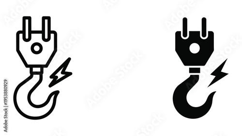 electric hook plug vector illustration with lightning bolt