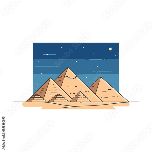 Ancient Egyptian Pyramids Under a Starry Night Sky.