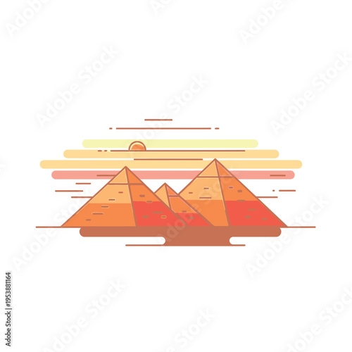 Ancient Egyptian Pyramids Under a Stylized Sunset.