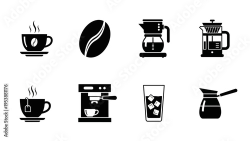 Coffee and Tea Icons: Collection of Brewing and Drinking Equipment