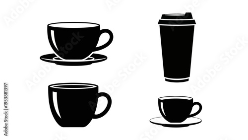 Collection of Coffee Cups and Mugs Silhouette Icons
