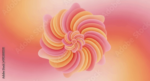 Abstract swirling flower with orange and pink petals vibrant geometric digital art