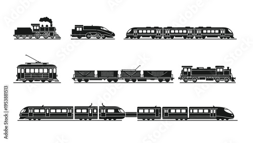 Collection of Diverse Train Silhouettes: Vintage to Modern