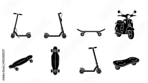 Collection of Electric Scooters, Skateboards, and Scooter Icons