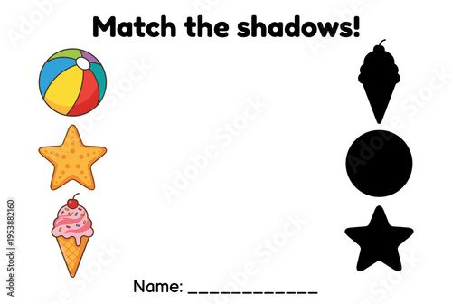 Colorful matching game for children with shapes and shadows  