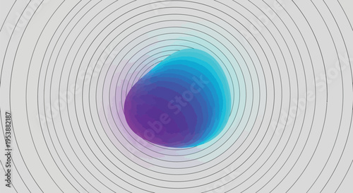 Abstract blue and purple gradient circle surrounded by numerous black concentric lines