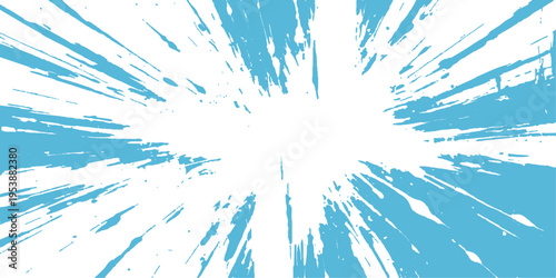 An abstract, dynamic composition featuring a burst of energetic blue strokes radiates outward from the center, conveying a sense of explosive movement and artistic expression.