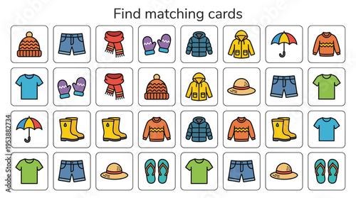 Colorful card game for children featuring clothing items and accessories  