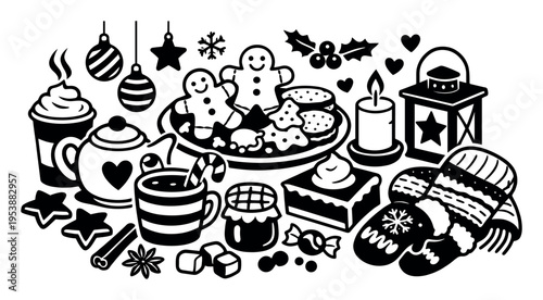 Winter season offering a collection of comforting treats and warm beverages for spending Christmas and New Year's Eve together