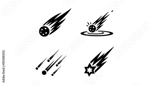 Meteorite Icons: Falling Stars, Comets, and Space Debris Set
