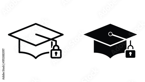 Graduation caps with padlocks vector illustration, flat design