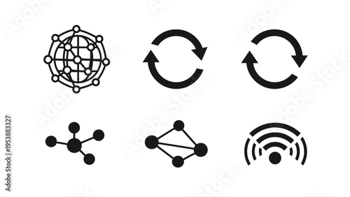 Network and Connection Icons: Global, Sync, Wifi, Nodes