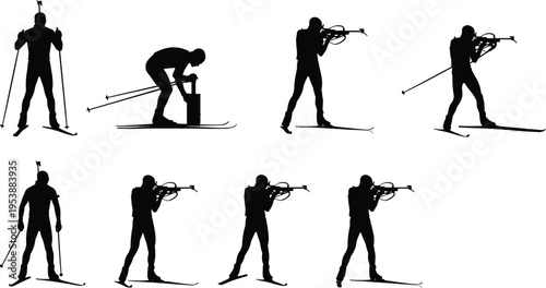 Black silhouette collection of construction workers builders welders electricians and technicians with tools isolated on a white background for industrial design.