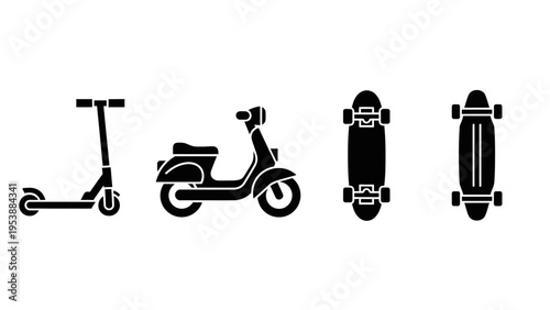 Set of Icons: Scooter, Moped, and Skateboards