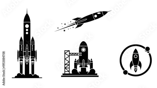 Space Rocket Icons: Launch, Orbit, and Flight Collection