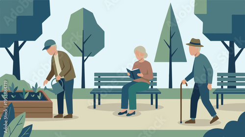 Senior citizens enjoying leisure and activities in a park environment
