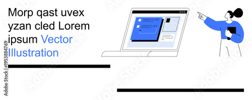 Web development, user interface design, education, digital collaboration, online tools, workflow. Laptop screen with design interface and person pointing. User interface design and digital