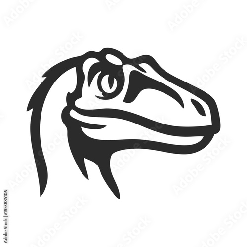 Logotipo con dibujo sencillo con líneas de la cabeza de un dinosaurio tipo velociraptor 