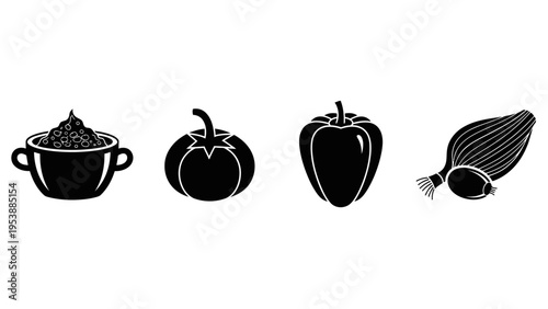 Vector Icons of Fresh Vegetables and Food Ingredients on White Background