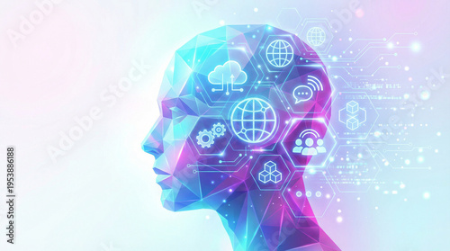 Wallpaper Mural Artificial Intelligence Digital Human Head with Technology Network and Data Connection Concept Torontodigital.ca