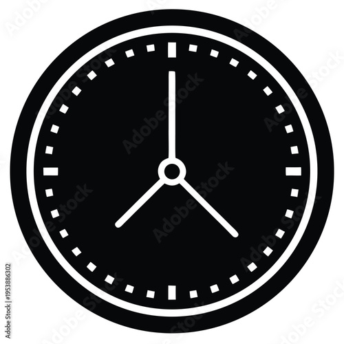 Minimal Clock Time Icon Black Flat Vector Simple Outline Watch Symbol