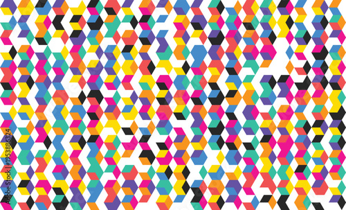 Abstract geometric pattern featuring a vibrant array of colorful isometric cubes