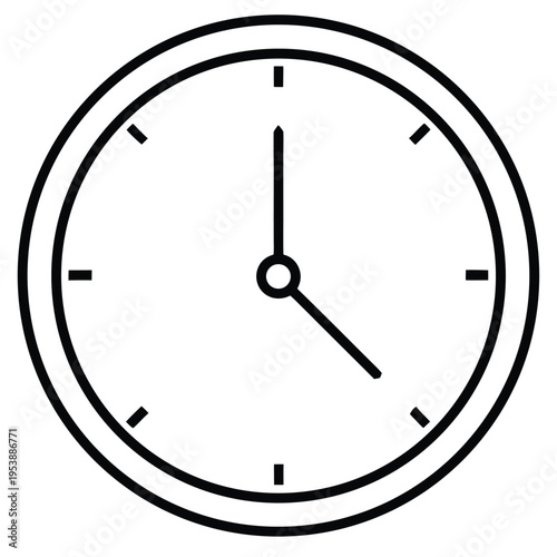 Minimal Clock Time Icon Black Flat Vector Simple Outline Watch Symbol