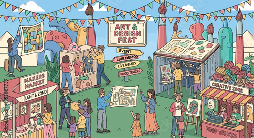 Art and Design Fest Lively Outdoor Market Scene.