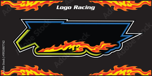 Outline and painted racing logo. Isolated in black background, for t-shirt design, ness purposes.