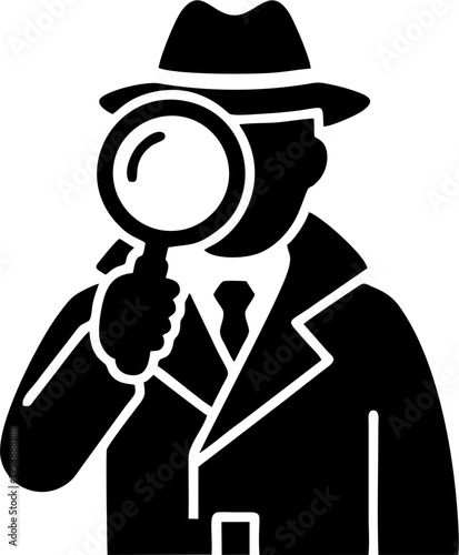 Detective Silhouette Holding Magnifying Glass Icon – Mystery Investigation Concept
