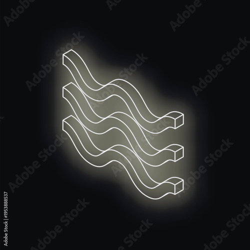 Three dimensional white wavy lines glowing on a black background creating an abstract digital art composition