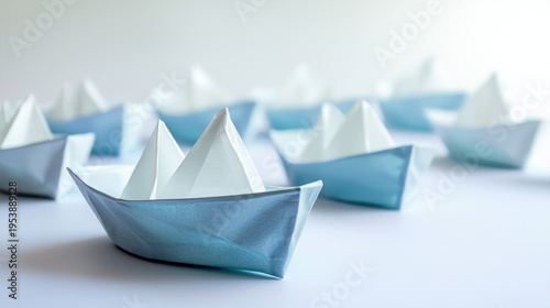 Wallpaper Mural Paper boat in blue and white colors floating on white surface with soft focus background creating calm and peaceful mood Torontodigital.ca