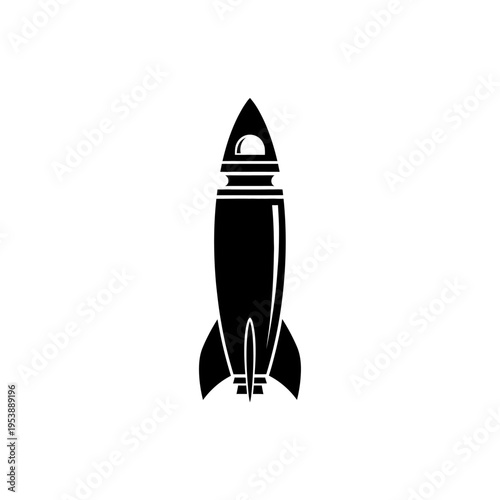 Black and White Rocket Ship Illustration for Space Exploration.