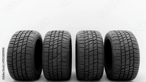 Wallpaper Mural Tires in form pattern on white background showing detailed tread design for vehicle traction and safety in clean studio setting Torontodigital.ca