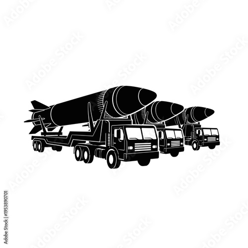 Three Military Trucks Transporting Ballistic Missiles in Formation.