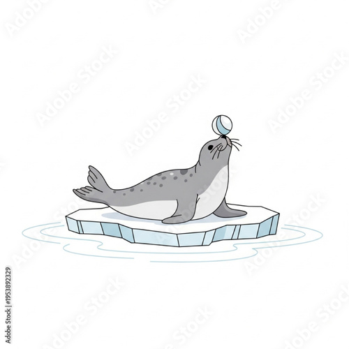 Playful Seal Balancing Ball on Ice Floe Vector Illustration for International Seal Day