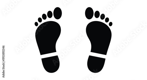 Simple illustration of two black footprints facing forward on a white background