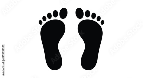 Black silhouettes of two human feet are displayed on a white background