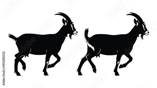 Two black silhouettes of goats facing opposite directions showcasing their distinct profiles