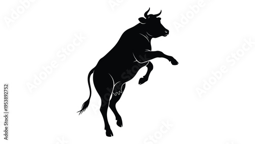 Silhouette of a bull rearing up on its hind legs depicted in black