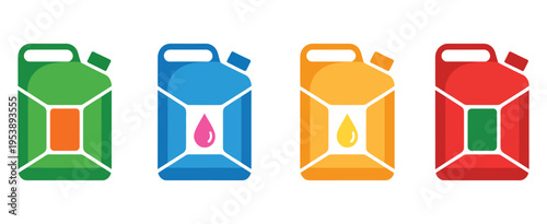 A canister with a variety of colorful design icons, featuring a drop of fuel, modern