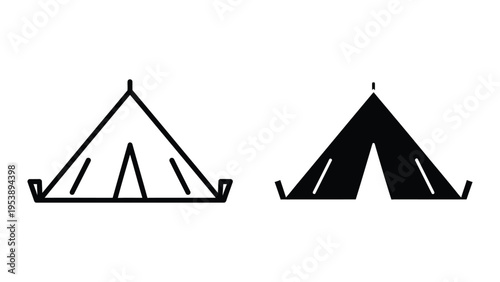 Two black tents vector illustration, flat design camping symbols